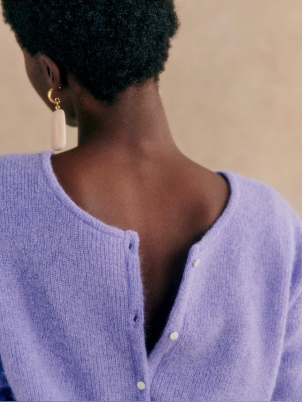 Sezane Lavender Purple Pearl-Button Cardigan - Picture 3 of 3